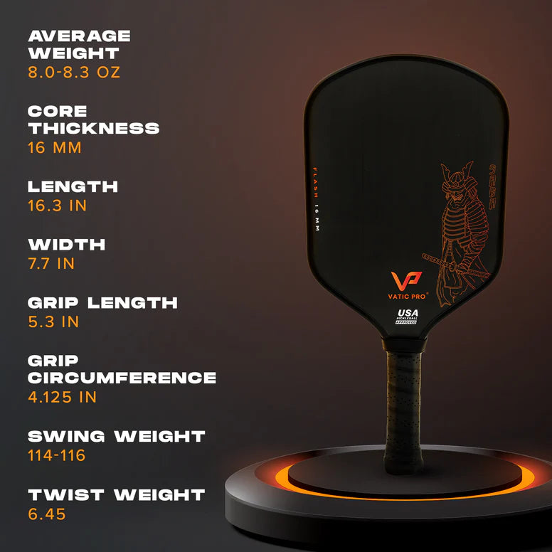 Vatic Pro Flash Saga 16mm Pickleball Paddle, with statistics