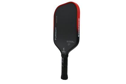 Black and red pickleball paddle on a white background