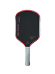 Pickleball paddle with black face and red edges on a white background
