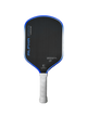 Pickleball paddle with blue and black design on a white background