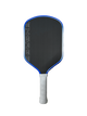 Pickleball paddle with blue and black design on a white background