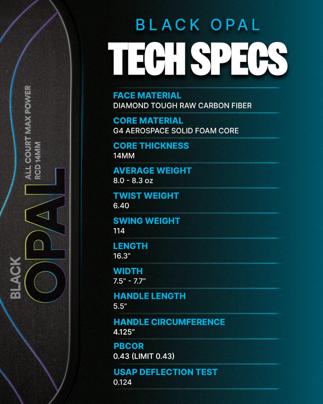 Sixzero Black Opal 14mm Pickleball Paddle